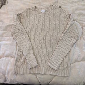 Charter Club Button-Detail Cable Knit Sweater - Gold Sparkly Cream
